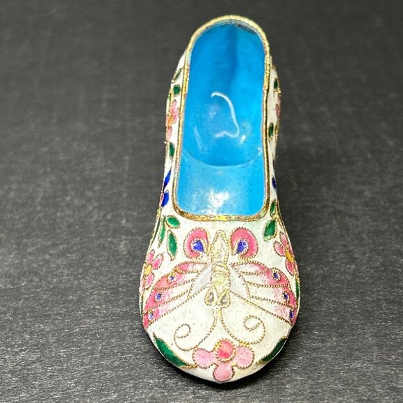 Vintage Cloisonne Shoe Heel Figurine Enamel Gold Embellished Floral Design - Picture 4 of 7